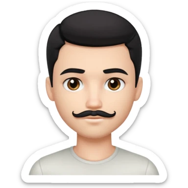 pretty handsome bratz man, with black eyes,  short black hair,  short mustache , pale skin, defined jawline sticker