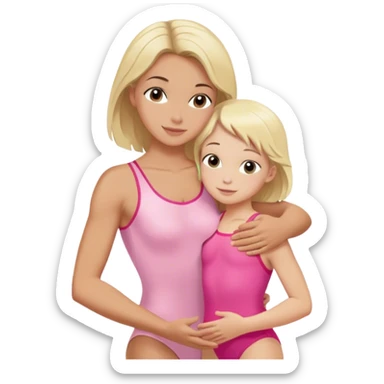 brunette trainer hugs a blonde child in a pink leotard ою в рожевому трико  sticker