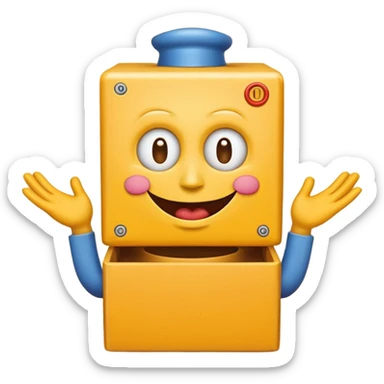 Create an emoji (one of the classic yellow faces) but make it have hands and make it whind up an imaginary jack in the box (no props or anything just the hands and face) but also have the mouth like an o sticker