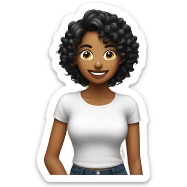 Chica con cabello rizado color negro, piel morena, riendo sticker