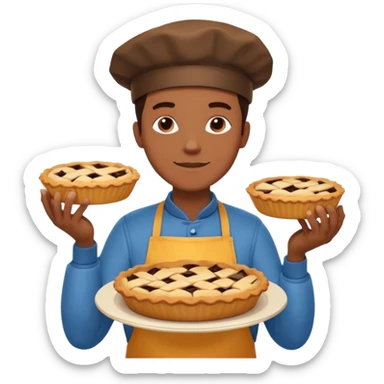 Baking community man avatar in vibrant style illustration. Pie, cookie, and muffin warm golden tones, simple shapes, flat design, high contrast. sticker