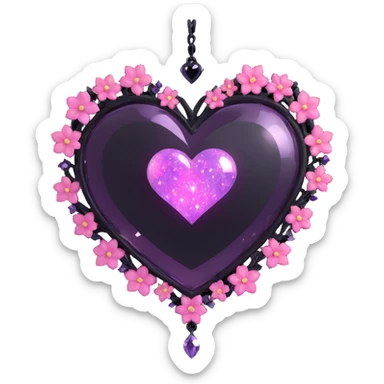 goth sakura heart, black heart with enchanted sparkles and magical aura, ethereal and whimsical sticker