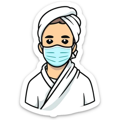 white man with a facial mask and towel at a spa sticker