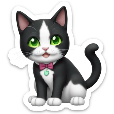 Black and white tuxedo cat with thumbs and green eyes sticker