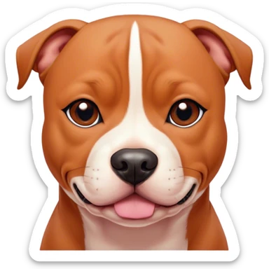 Cinematic Noble Red/Fawn Staffordshire Bull Terrier Portrait Emoji, Poised and regal, with a compact, muscular build and a sleek, well-groomed red/fawn Fur accented by subtle white markings, deep-set soulful dark eyes, Simplified yet sharp and sophisticated features, highly detailed, glowing with a soft, dignified glow, high shine, intelligent and loyal, stylized with an air of strength, focused and attentive, soft glowing outline, capturing the essence of a watchful and confident guardian, so majestic it feels as though it could stride out of the screen with effortless authority! sticker