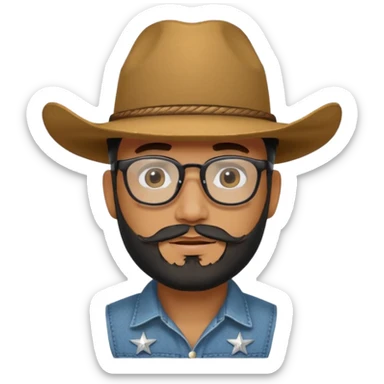 Man wearing a cow boy hat and a chin strap beard and black glasses  sticker