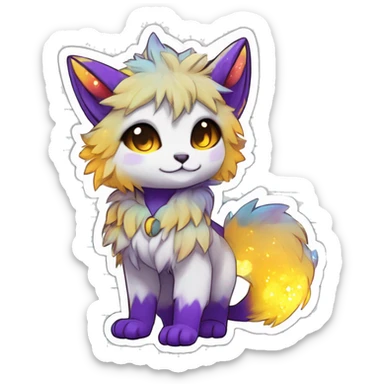 Anthro Fluffy Cool Cute Magical Elemental Shiny Colorful Neon Vibrant Colors Sparkle Kemono-style Chibi Fantasy-Animal-Fakémon-Pokémon-Hybrid Fur Sona Aesthetic Full Body Sticker sticker