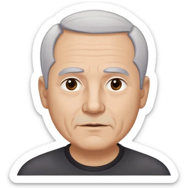 Front-facing portrait of René Monclova. Older Hispanic man with light complexion, round face, and wide jawline. Short gray-white hair with receding hairline. Expressive dark eyes, prominent eyebrows. Professional appearance. Wearing a dark shirt. sticker