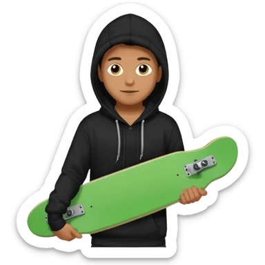 Un hombre sorteando con camisa negra encapuchado y tabla verde  sticker