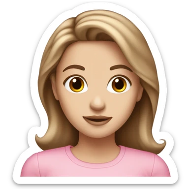 white girl with cute brown hair wearing pink coquette  sticker