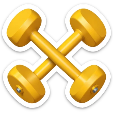 Generate a high-quality image of two cute, small yellow dumbbells for home workouts stacked in a cross shape on a plain white background, rounded edges, soft and smooth surface, realistic shading and lighting, no logos or brand markings, high-resolution.
 sticker