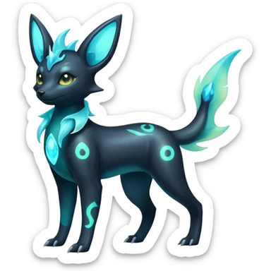 Shiny Ethereal Eldritch Cool Edgy Badass Punky Aural Iridescent Fluorescent Bioluminescent Umbreon-Amaura-Salandit-Vaporeon-Fakémon-fusion (full body) sticker