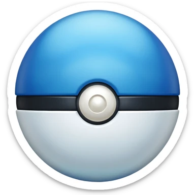 blue pokeball emoji, top half is a more saturated blue, bottom half is white, black stripe, with a white sheen, with a pearlescent finish, with a leaf effect sticker