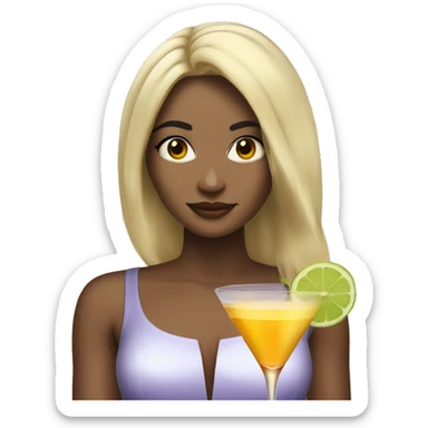 Blonde and straight hair girl sustaining cocktail sticker