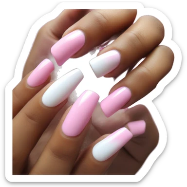 Long pink and white acrylic nails on medium skin ton sticker