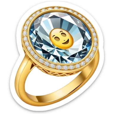 Create a bright, intricate, and elegant emoji that represents jewelry making and craftsmanship. The design should feature a combination of elements like a diamond, a delicate ring, and a jeweler's tool (e.g., a magnifying loupe or small hammer). Use a sparkling effect to emphasize luxury, with gold and silver tones. The emoji should be visually striking and convey creativity, precision, and beauty. Make the background transparent. sticker