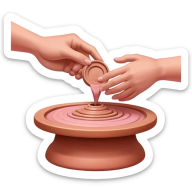 thumbs pressing downward into the center of pink clay to open it on a spinning pottery wheel sticker