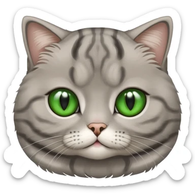 Half-eared grey striped green-eyed Scotch fold, cute cat sticker
