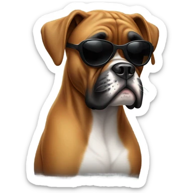 Boxer dog with completely black sunglasses and with a pimp face sticker