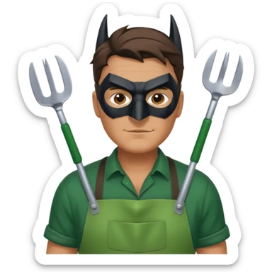 gardener with tanned skind and batman mask sticker