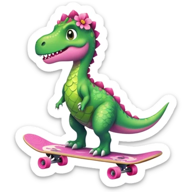 a dinosaur standing on a skateboard and wearing a dress sticker
