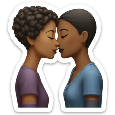 two women kissing, one tall with short hair, other short with long hair sticker
