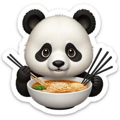 cute hungry panda with chopsticks eating ramen sticker