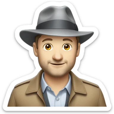 tim robinson wearing a grey fedora with a grey flap on the back sticker