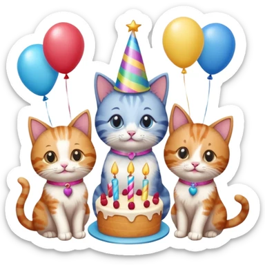 3 cats and a kitten at a birthday party sticker