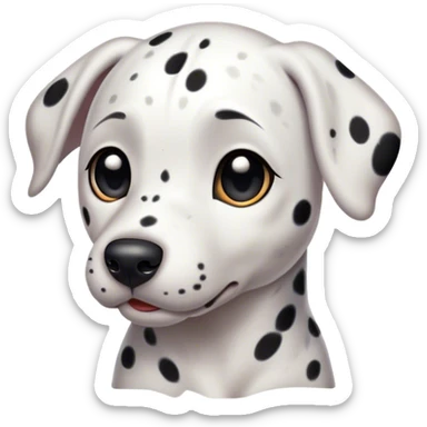 Cinematic Cute Dalmatian Portrait Emoji, Head tilted playfully and inquisitively, showcasing a smooth white coat speckled with charming black spots, round, sparkling dark eyes filled with curiosity, Simplified yet irresistibly adorable features, highly detailed, glowing with a warm, friendly glow, high shine, affectionate and lively, stylized with a touch of whimsy, bright and endearing, soft glowing outline, capturing the essence of a mischievous yet loving pup, so playful it feels like it could bound out of the screen and into your arms! sticker