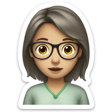 A girl with green eyes and brown hair and glasses and wearing gray pijama sticker