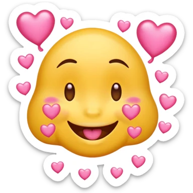 
A drooling, love-struck yellow one face emoji with floating pink hearts sticker