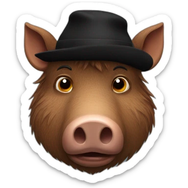 fullface emotionless big brown boar with black winter hat sticker