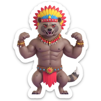 A native strong buff hyena with war bonnet flexing posing full body  sticker