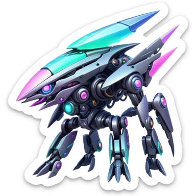  Epic legendary rare pastel glowing mechanical Shiny sparkly transparent bioluminescent luminescent vibrant bright pastel dark exotic iridescent colorful gradients futuristic modern metallic glossy glittery fantasy-cyber-Fakémon-Vernid-mecha-creature sticker
