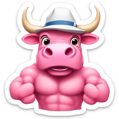 pink colour Bull wearing a hat name "BULLAVERSE" showing his six-pack muscles and giving a thumbs-up sticker
