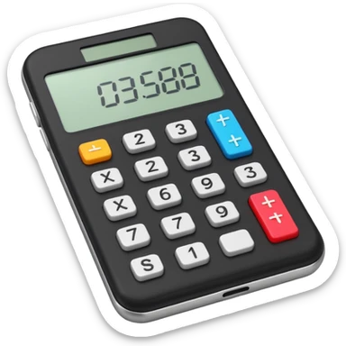 3D iPhone style emoji of a calculator with numbers on display, symbolizing calculation, vibrant colors, isolated on white background, soft shadows, high detail, playful and cute. sticker