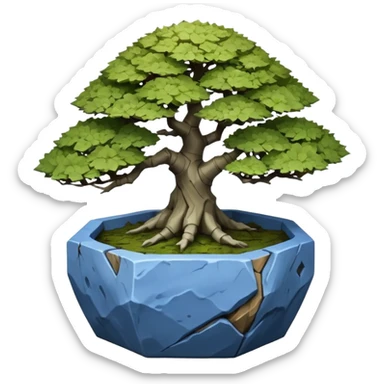 Korean very old broken Stone Age 35-sided polyhedron-shaped shallow dark moss rough bark blue maple tree bonsai pot sticker