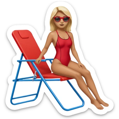 Female lifeguard – red swimsuit, sunglasses, sitting on tall lifeguard chair. sticker