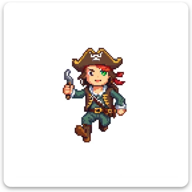 pirate character jumping animation, 32-bit style, game sprite, mid-air sticker