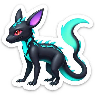 Dark Edgy Pastel Colorful Glowing Nano Neon Shiny Salandit-Umbreon-Fakémon-hybrid-creature (full body)  sticker