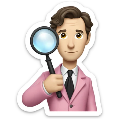 Benedict Cumberbatch-like almost like in real life Sherlock Holmes all in all intensive pink suit holding magnifying glass, upper body sticker