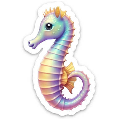 Cinematic Cute Sea Horse Portrait Emoji, Head tilted playfully and inquisitively, featuring a charming, petite seahorse with a softly curved body in pastel tones, a delicately coiled tail and round, sparkling eyes full of gentle wonder, Simplified yet irresistibly adorable features, highly detailed, glowing with a warm, inviting aquatic glow, high shine, affectionate and lively, stylized with a touch of enchanting marine charm, soft glowing outline, capturing the essence of a mischievous yet loving seahorse that seems as if it could float out of the screen into your arms! sticker