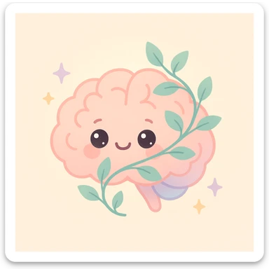 a brain with a flourishing vine, cozy and nurturing atmosphere, warm tones, representing positive mental health, soft pastel palette, gentle glow, mental health support theme, stylized, uplifting sticker