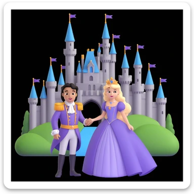 prince and princess Disney dress close up photo in castle background sticker