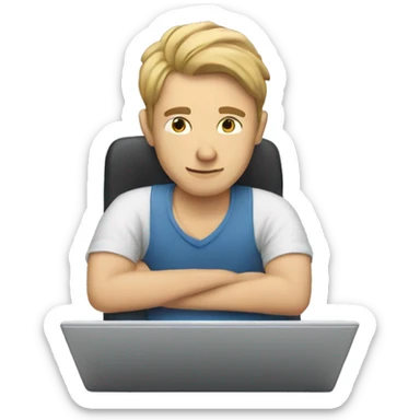 Caucasian guy working at laptop dreaming about his boyfriend and his mom sticker