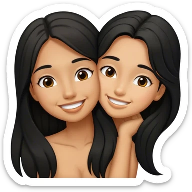 Tan girl with black long hair kisses smiles sticker