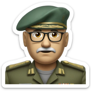 Realistic cyan beret bald very furious middle age general with glasses no hair furious very angry frown with khaki idf uniform sticker