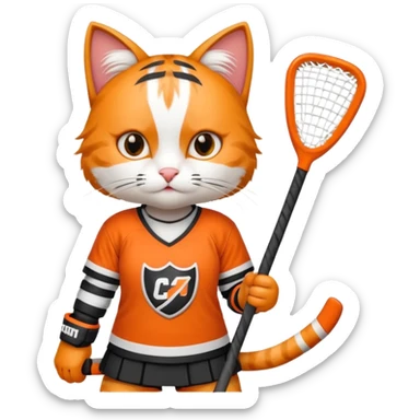 female cat hockey player with one hockey stick sticker