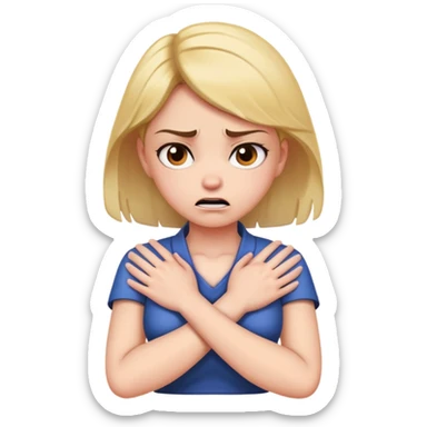 Girl with hands crossed over chest holding neck angry  sticker
